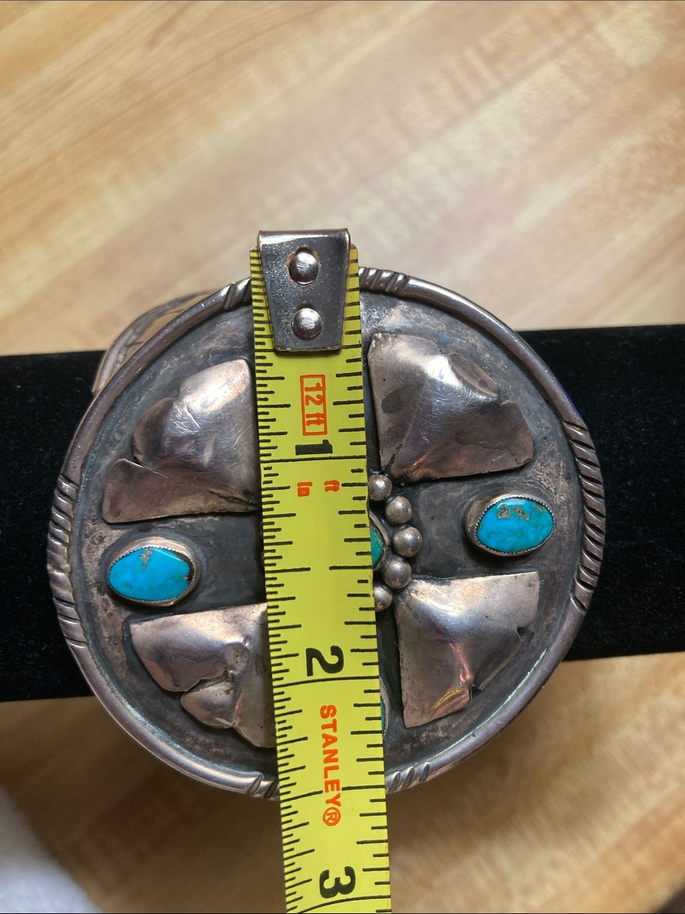 Vintage Turquoise Sterling Silver Floral Statement Bracelet - Women Jewelry - Picture 7 of 7